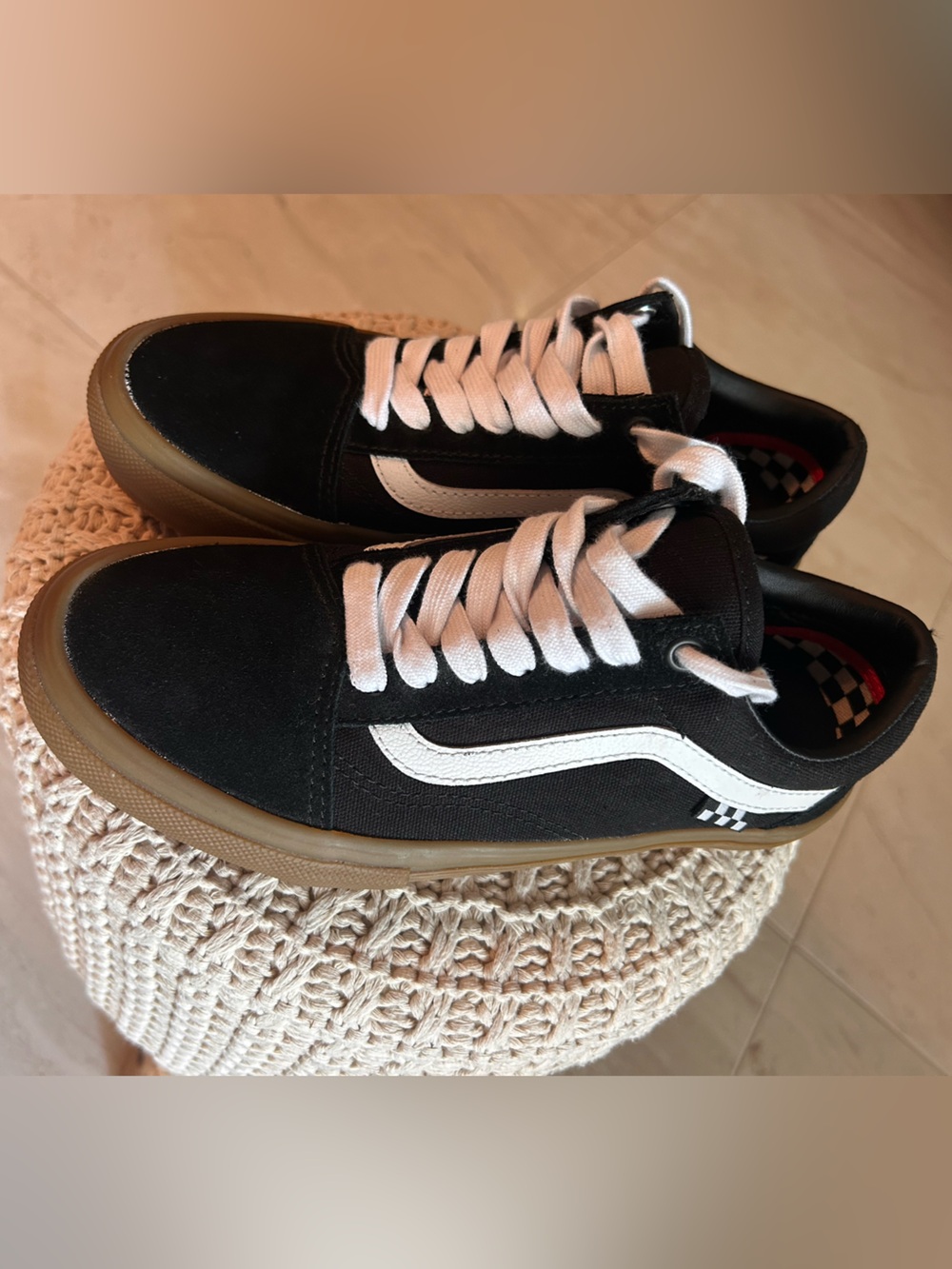 Kids 5.5 Vans Black and White Low-Top PopCush Sneakers